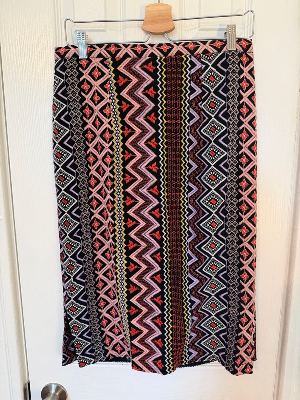 Embroidered Anthropologie Black and Pink Pencil Skirt